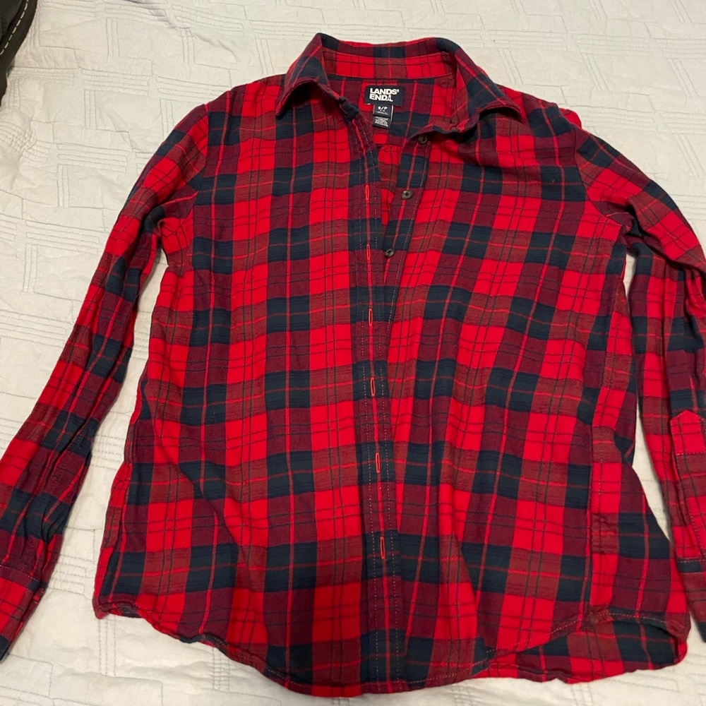 Lands' End Red Plaid Button-Down Shirt